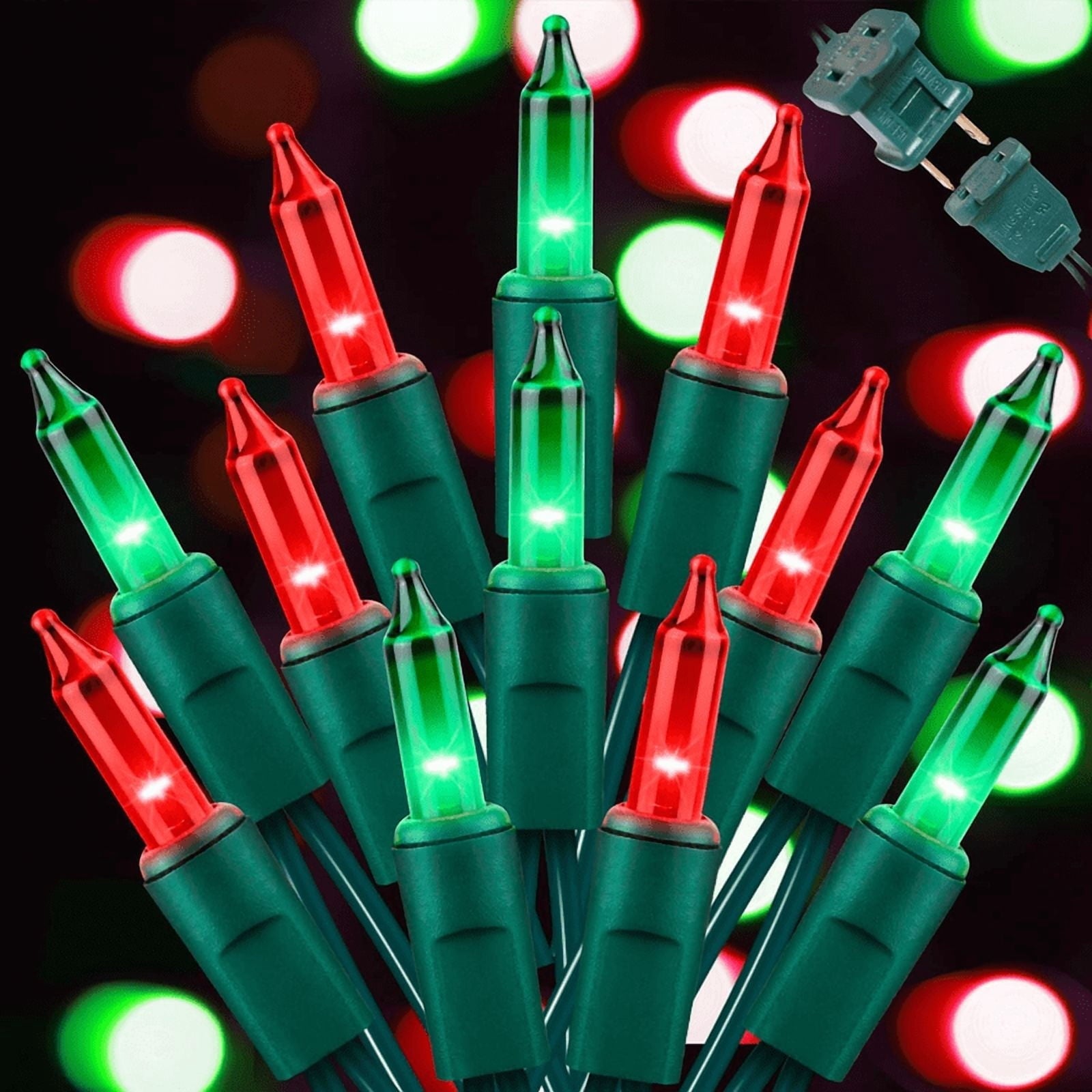 100 Count Red Green Christmas Lights, Green Wire 20Ft Incandescent Holiday String Light Set for Indoor Outdoor Use Christmas Tree, Halloween, Valentine Wedding Lighting Decoration
