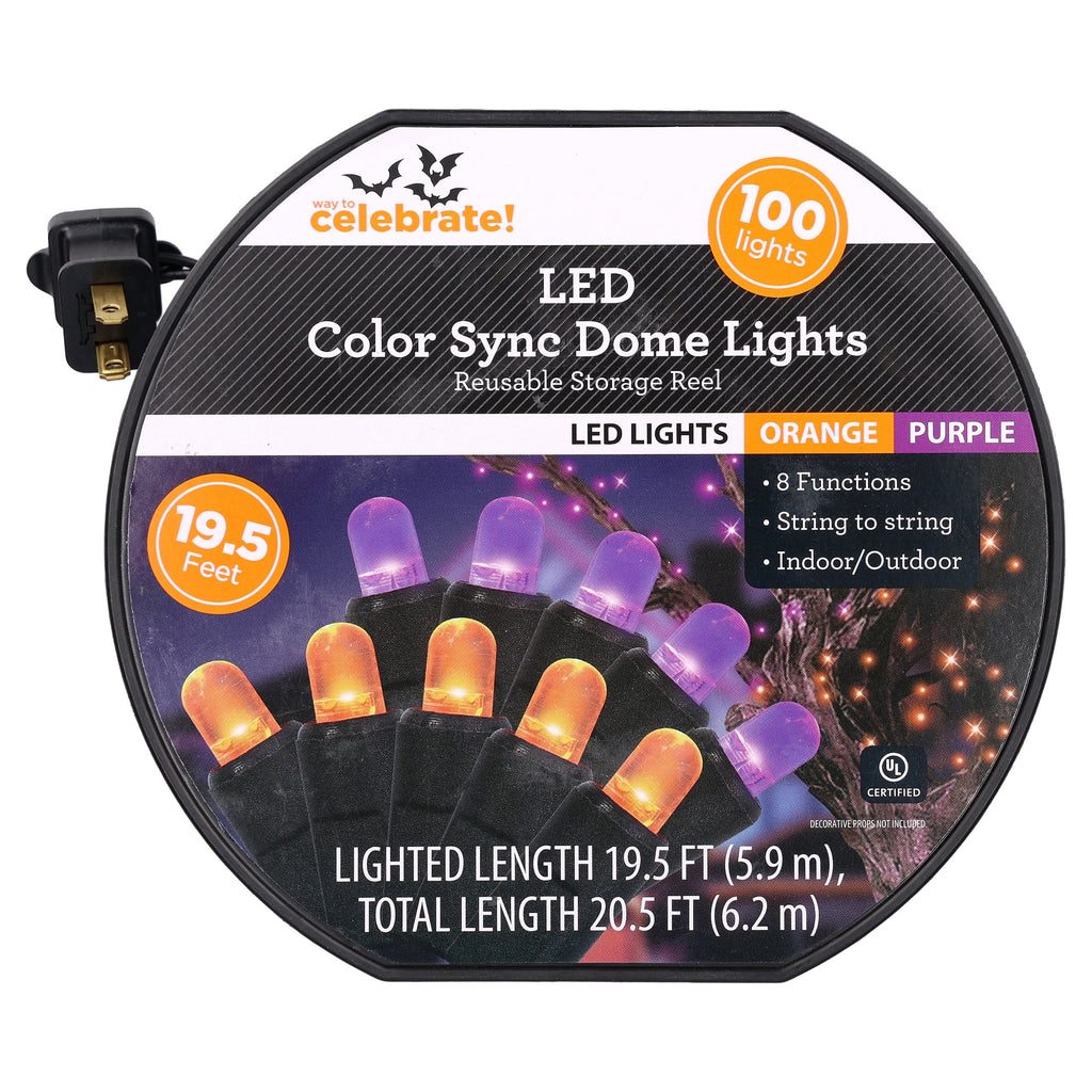 Indoor/Outdoor 100-Count LED Color Sync Dome String Lights, Purple and Orange, 19.5', Halloween by Way To Celebrate