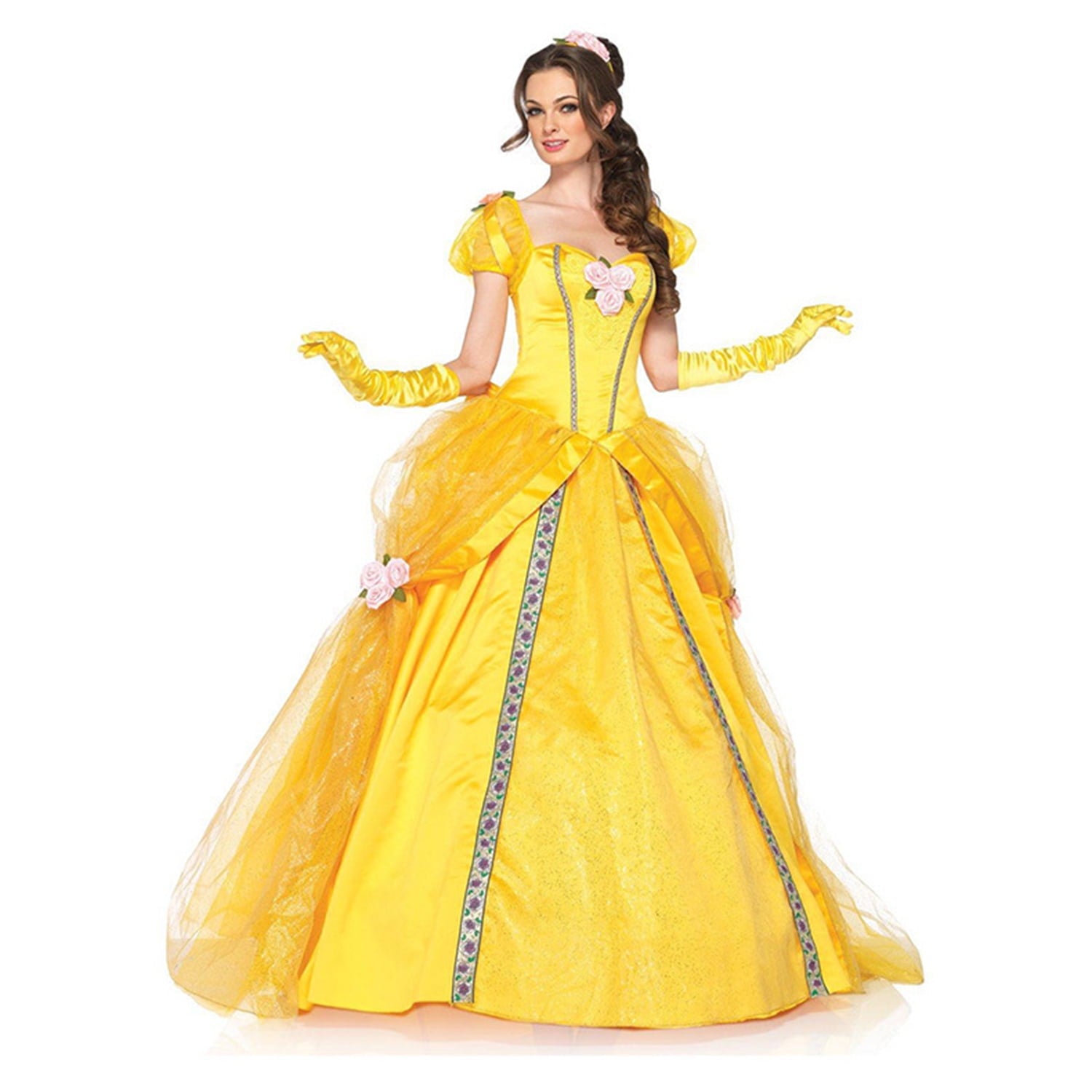 URSOFINE Women's Belle Costume Adult Yellow Off-Shoulder Princess Dress up Ball Gown Beauty Outfit Halloween Party Dress