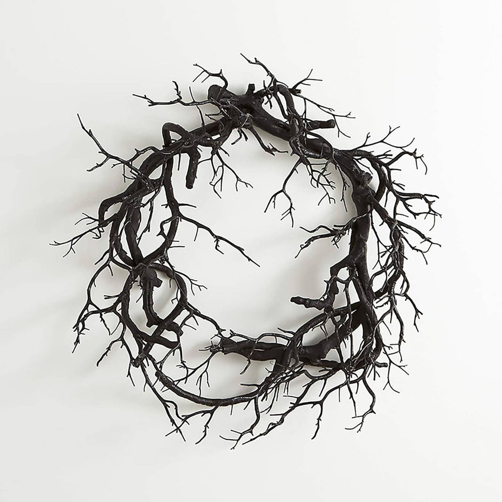18 Inch Black Artificial Dead Branch Wreath, Twisted Bare Twig Halloween Wreath Frame, Spooky Gothic Twig Garland Base for Front Door Table Centerpiece Halloween DIY Decor