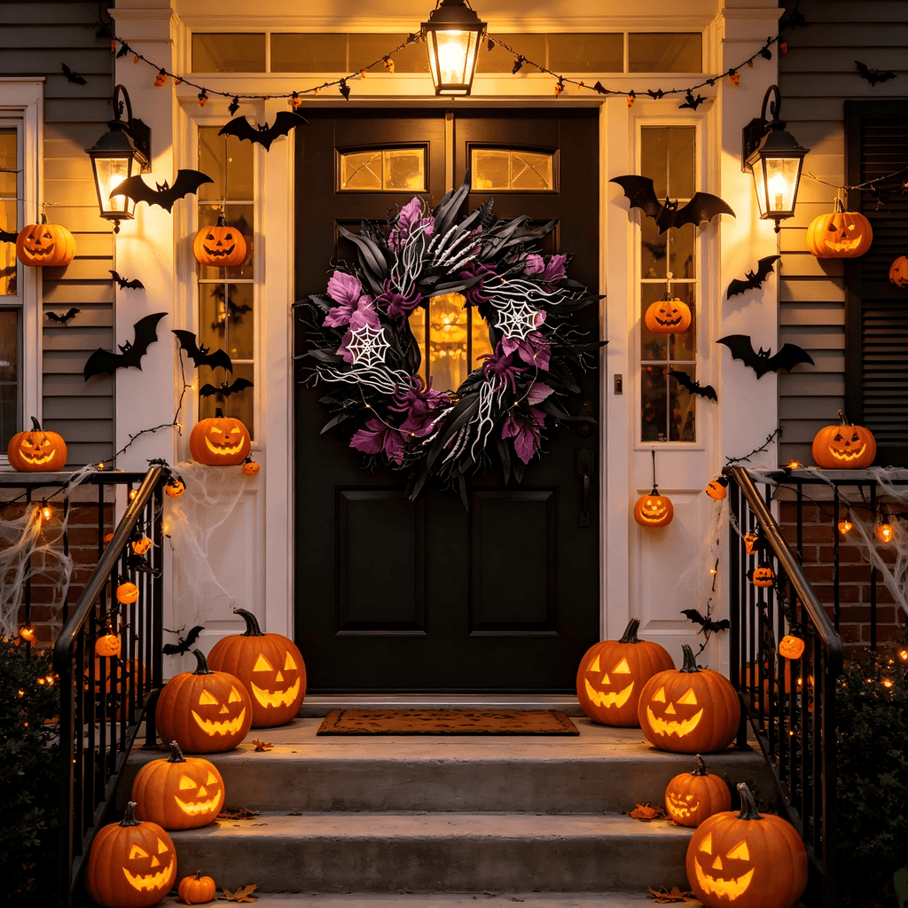 Myecovie Halloween Wreaths for Front Door Halloween Indoor Decoration 21.6" Halloween Black Wreaths for Windows Wall Decor