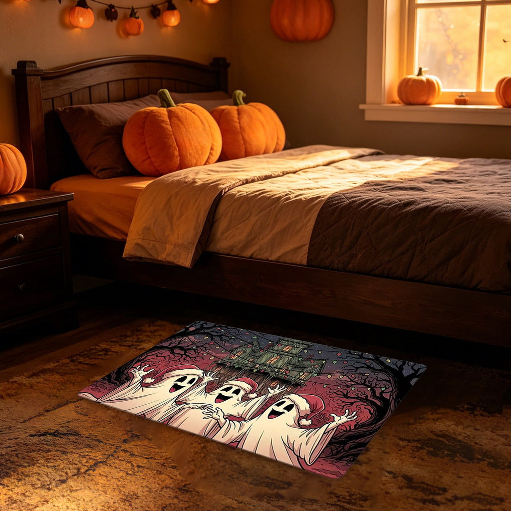 Halloween Doormat Ghost Bath Mat 23.6x15.7in Secure-Grip Absorbent Soft Faux Fur Rug for Bathroom Bedroom Living Room Decor by OVFUIZ
