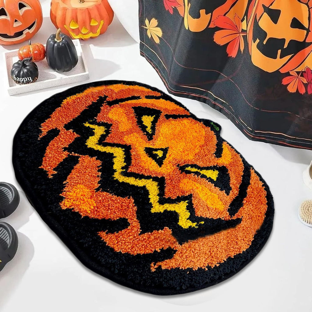 Halloween Bathroom Rugs，Farmhouse Halloween Rugs for Bathroom Decorations for The Home，Pumpkin Bath Mats，Holiday Cute Pumpkin Decor Non - Slip 15.7*23.6Inches
