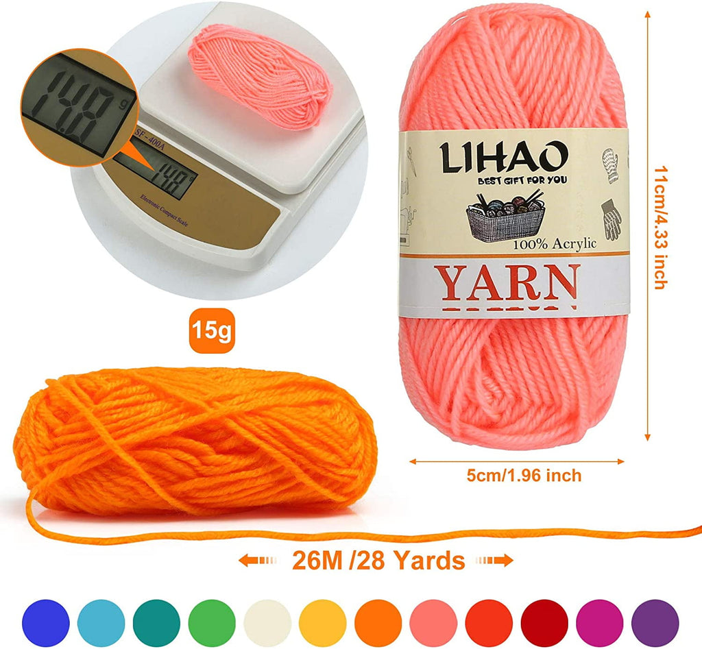 Moncolis 12 Skeins Mini Yarn for Knitting Crochet Craft - 100% Acrylic,0.53oz/15g,28 Yards/Roll