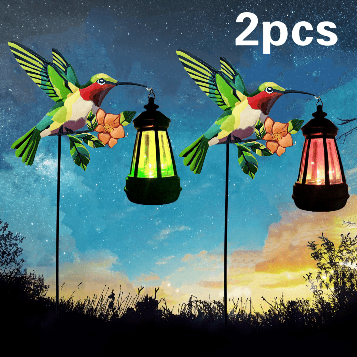 1/2 Pack Hummingbird Solar Lantern Lights, IP65 Waterproof Warm White Solar Hanging Lantern, Outdoor Solar Powered Decor for Yard Patio Garden Party Decorations