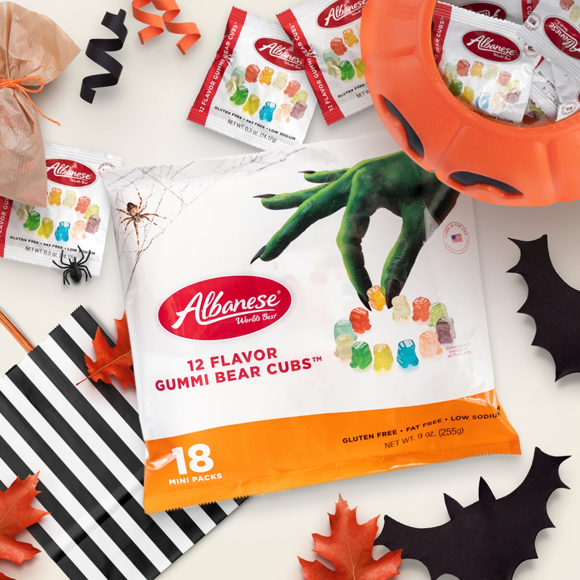 Albanese Halloween World's Best 12 Flavor Gummi Bear Cubs, 9 oz,18 Mini Packs, Gluten Free