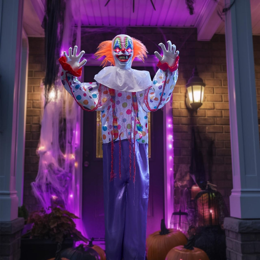 Joyfy 65" Halloween Hanging Scary Clown Decorations with Chain, with LED Lights Talking Animatronics Decor Outdoor Indoor for Haunted House Lawn Yard Patio