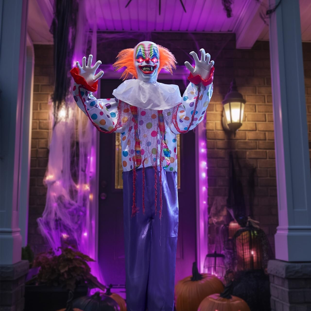 Joyfy 65" Halloween Hanging Scary Clown Decorations with Chain, with LED Lights Talking Animatronics Decor Outdoor Indoor for Haunted House Lawn Yard Patio