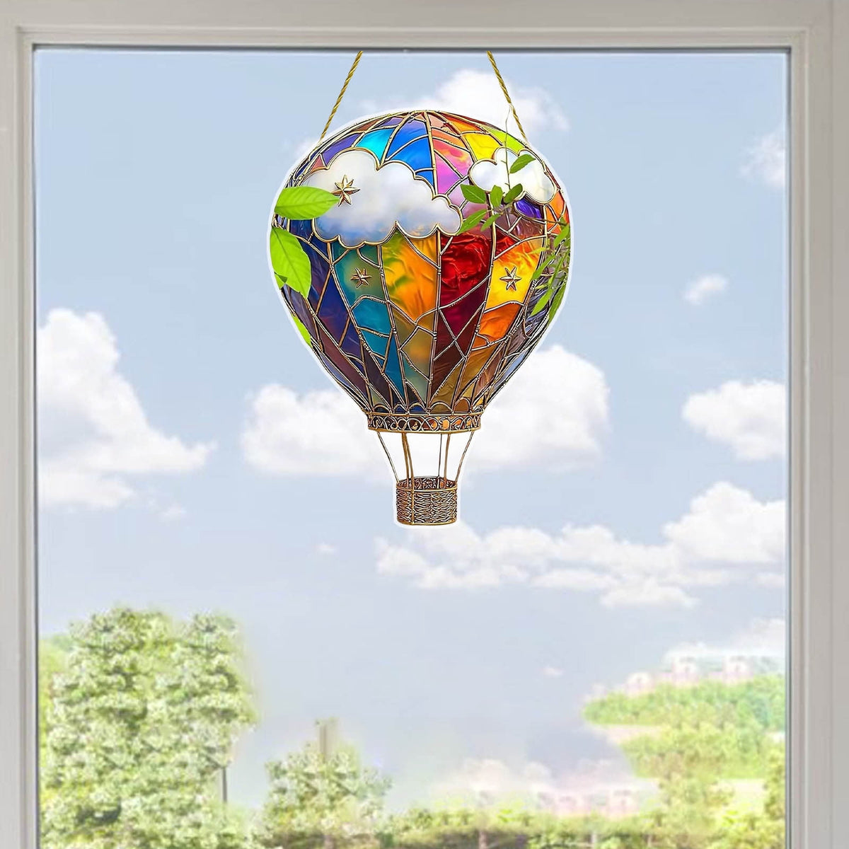 Hot Air Balloon Solar Lantern for Garden Decor, Flickering Flame Hanging Solar Light for Outdoor Decorations, Blue & Purple Lamp for Yard Tree Porch Party