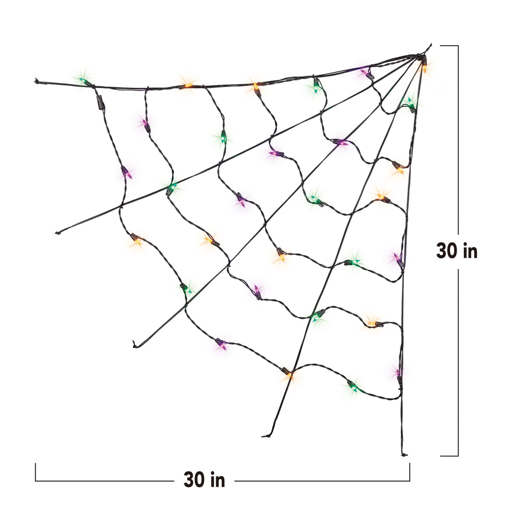 Indoor/Outdoor 30-Count LED Corner Web Lights, Multicolor, 30" x 30", Halloween by Way To Celebrate