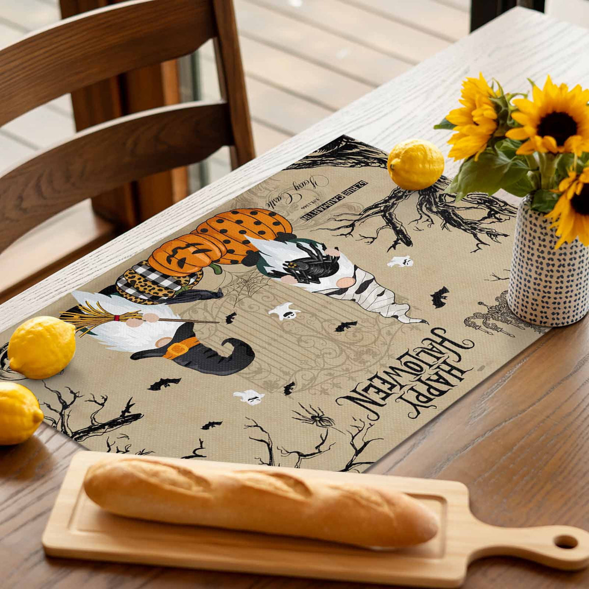 Halloween Placemats Set of 4 Gnome Pumpkin Place Mats Fall Placemat Black Bats Crow Ghosts Cobwebs Castle Table Mats for Dining Kitchen Table Holiday Dinner Party Home Decorations 13x19 Inch