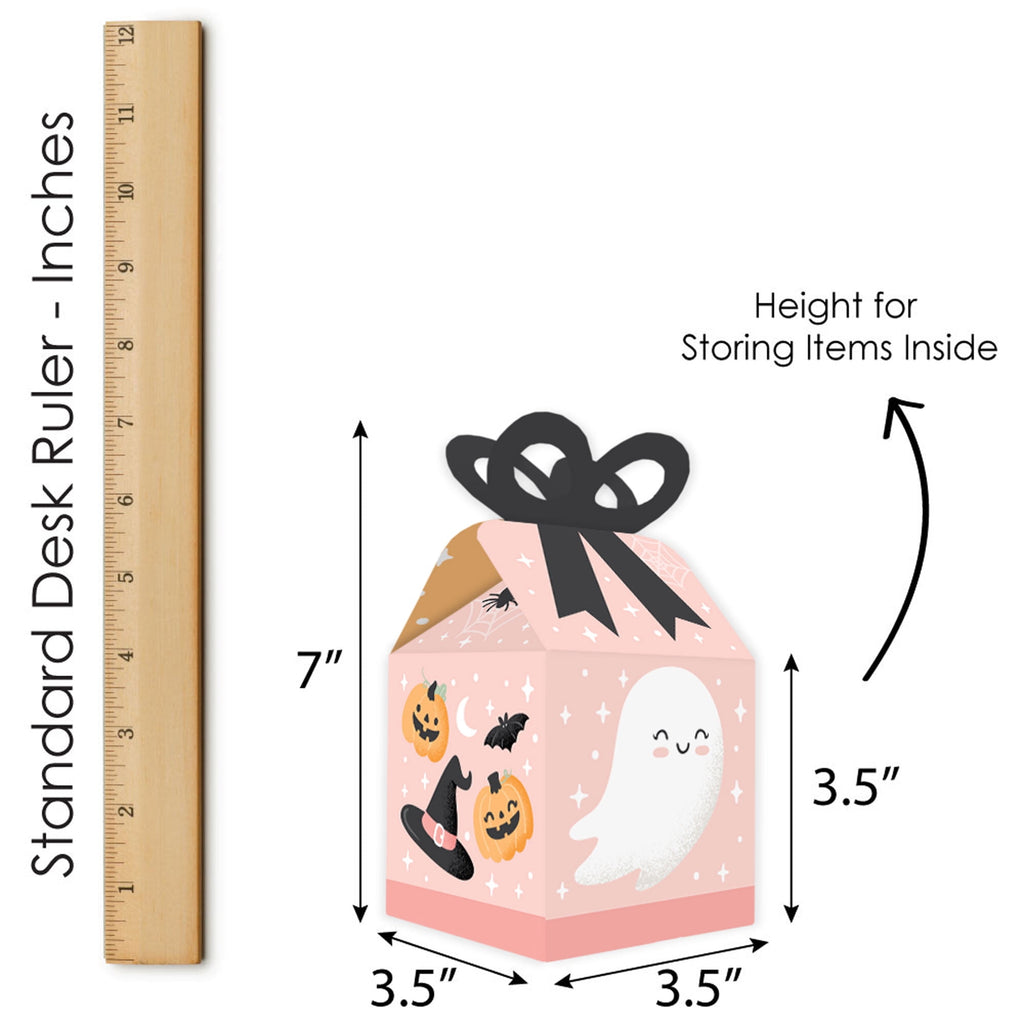 Big Dot of Happiness Pastel Halloween - Square Favor Gift Boxes - Pink Pumpkin Party Bow Boxes - Set of 12