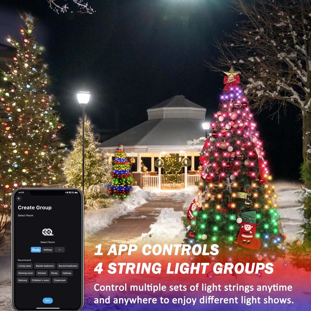 ASTRAEA 6.5FT Smart Christmas Tree Lights, 200LED RGB Color Changing String Lights Waterproof for Xmas Tree Decorations Indoor Outdoor, Multicolor