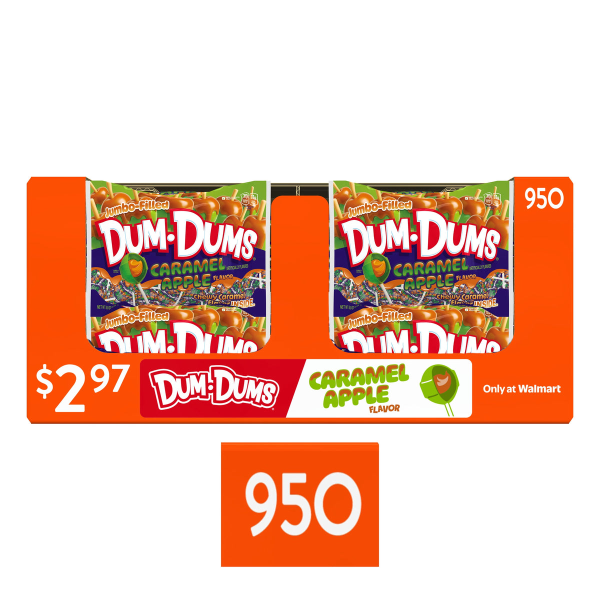 Dum Dums Jumbo Caramel Apple Flavored Lollipops, Filled Halloween Candy, 8.8 oz Bag