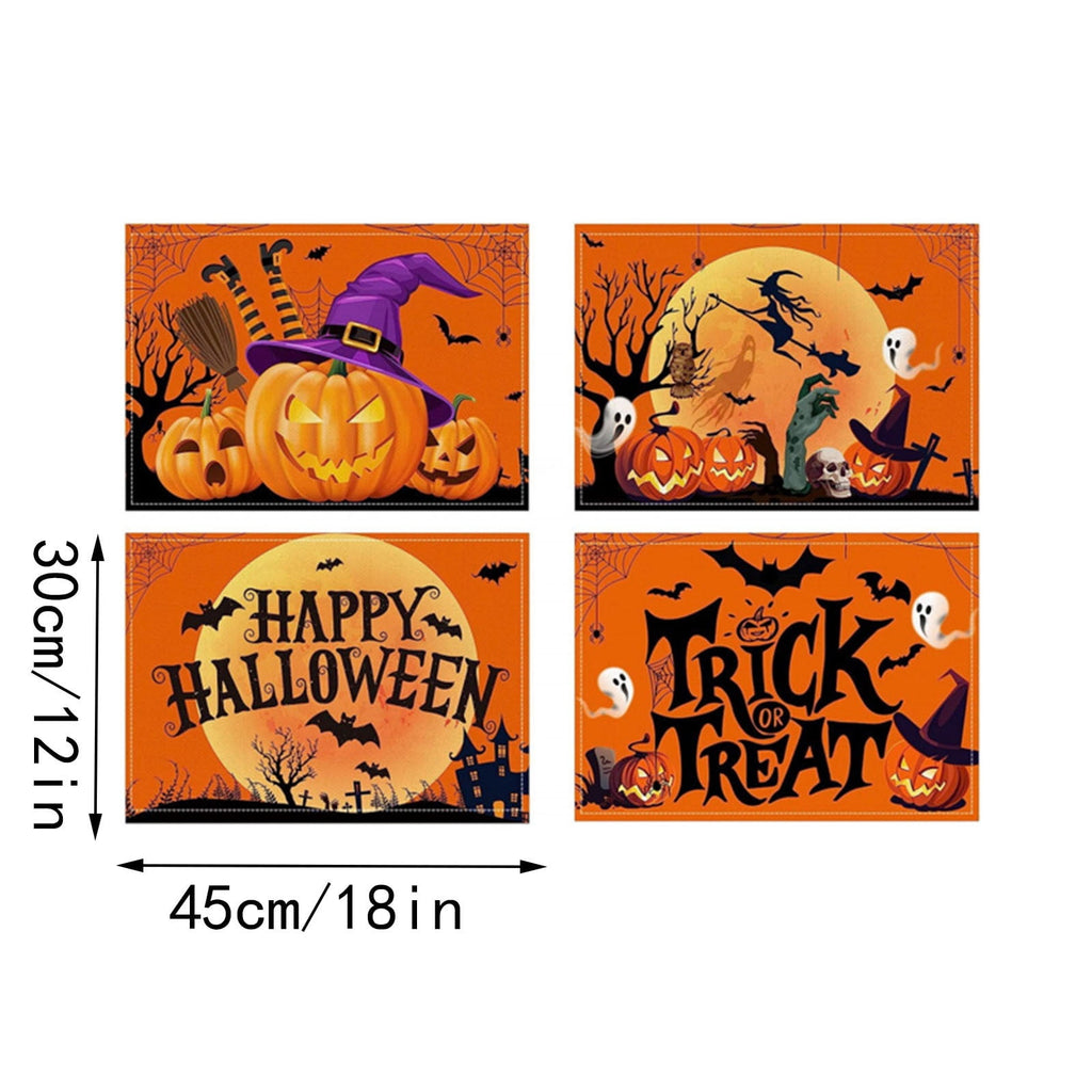 Halloween Pumpkin Placemats Set of 4, 12x18 Inch Pumpkin and Black Cat Table Mat, Washable Heat Resistant Place Mats for Kitchen Dining Table, Spooky Themed Decoration for Home, A