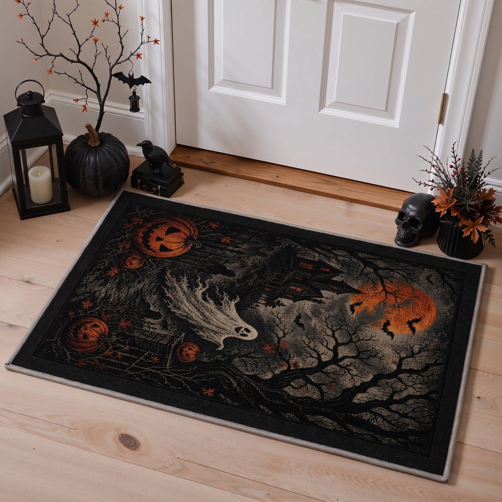 GENIMO 2'x3' Halloween Doormat, Washable Non Slip Soft Whimsical Cat Outdoor Door Mat for Front Door Covered Porch Patio Entryway, Vintage Black