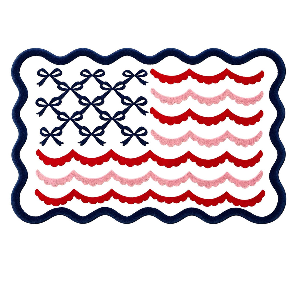 Clearance! 4th of July USA Bow Flag Bath Rugs, 24"x16" Red White Blue Decorative Bathroom Mat, Independence Day Embroidered Patriotic Lumbar Decor, Gift for Mom Dad Friend Family