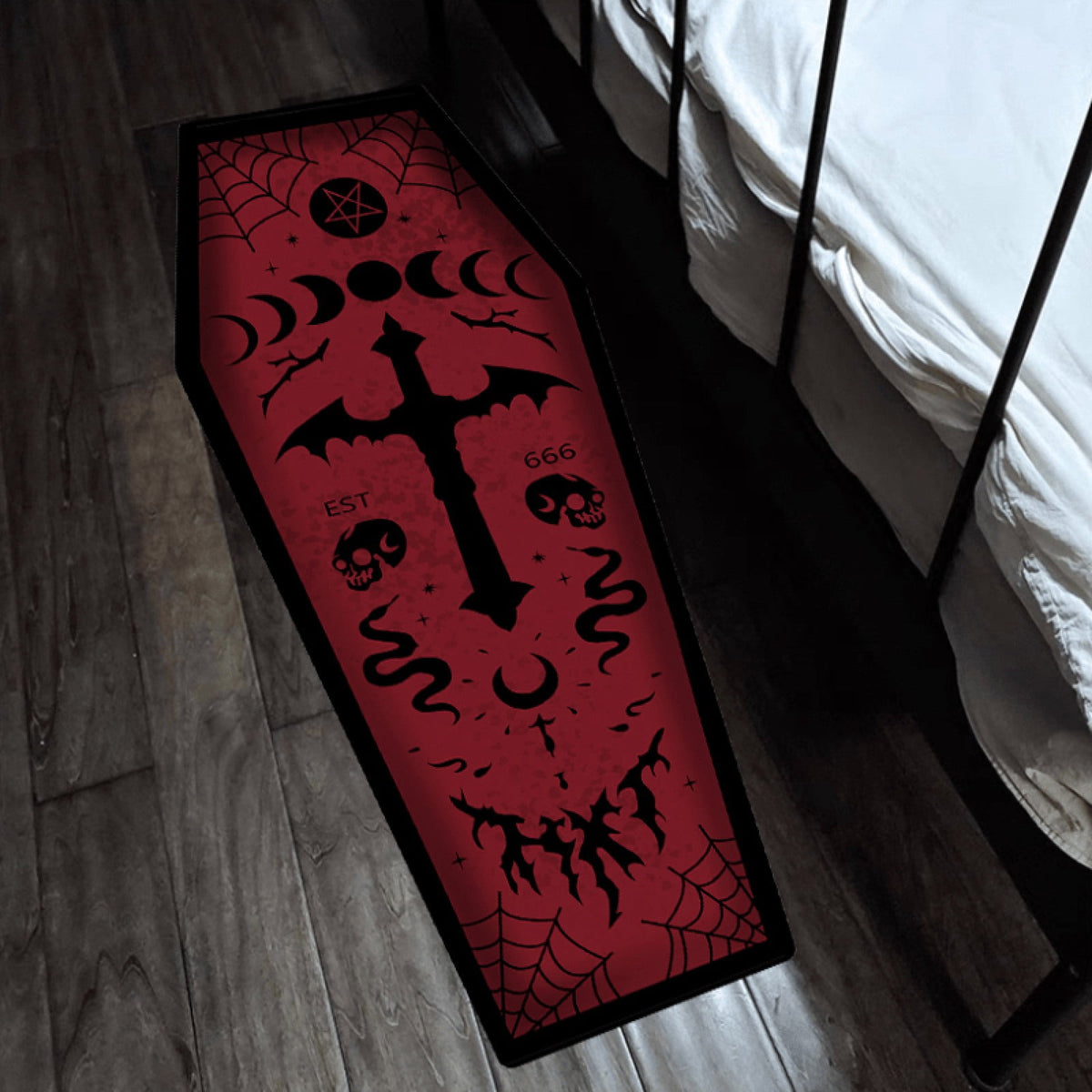 Halloween Coffin Rug - 4.3x1.6 Ft Goth Bath Mat, Non- Indoor Carpet for Living Room, Bedroom & Bathroom, Dark Gothic Decor for Spooky Home Parties