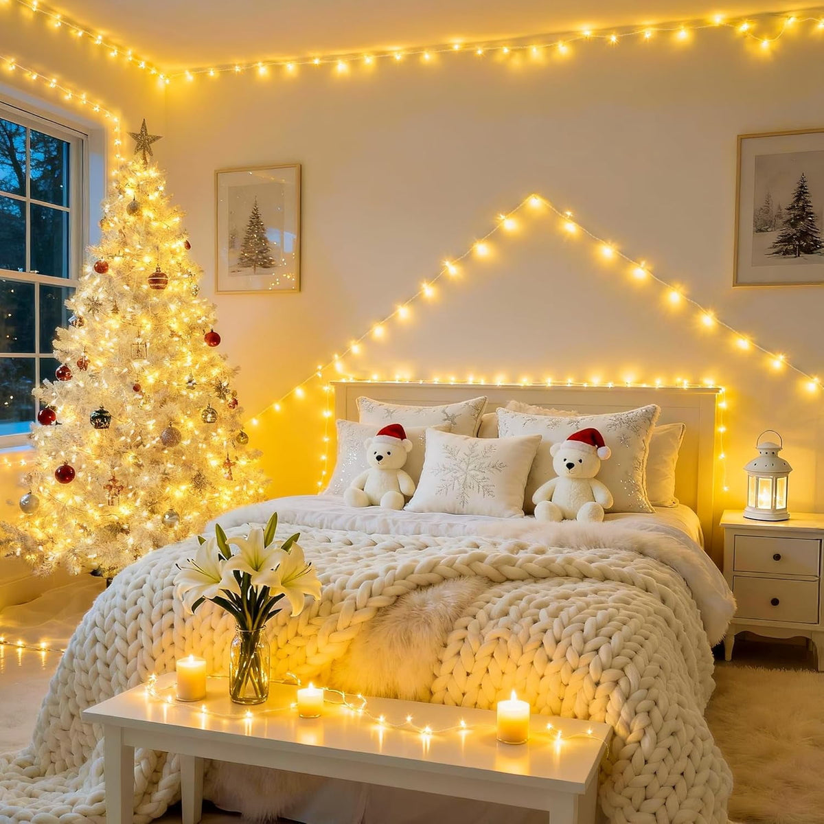 JMEXSUSS 200 LED Christmas Lights Indoor Outdoor, Connectable Warm White Christmas Tree Lights Clear Wire, 66 Ft Twinkle Fairy String Lights Plug in for Bedroom Wedding Christmas Tree Decorations