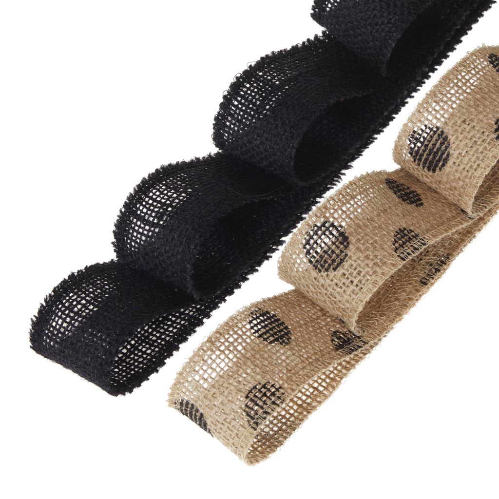 Love, Laugh, Craft Burlap Ribbon Set, 1.5"W x 3-Yds, Natural/White Stripe