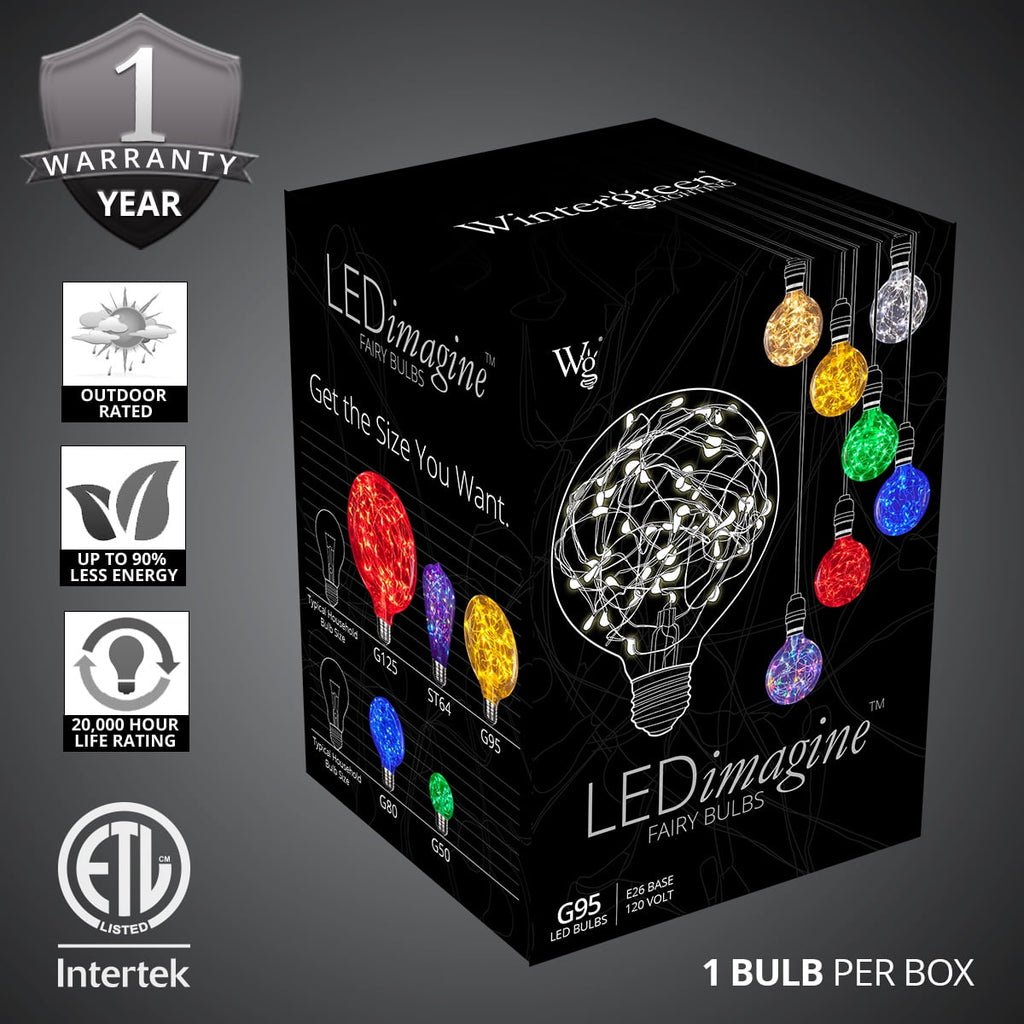 LEDimagine G80 Fairy Light Bulb, 50 Multicolor Color Changing LED Diodes Inside, Clear Glass Finish, E26 Base