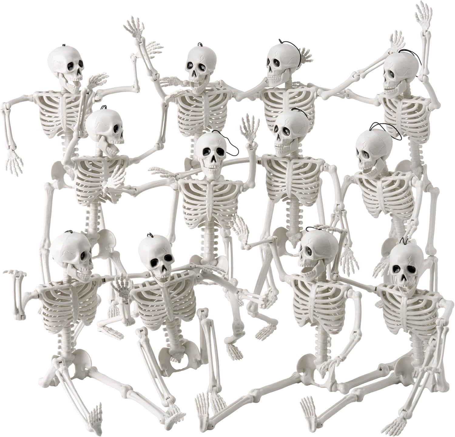 Joyfy 5 Pcs Halloween Skeleton Decorations,16 inch Full Body Poseable Skeleton with Movable Joints for Halloween Indoor Outdoor Party,Graveyard,Haunted House Accessories,White