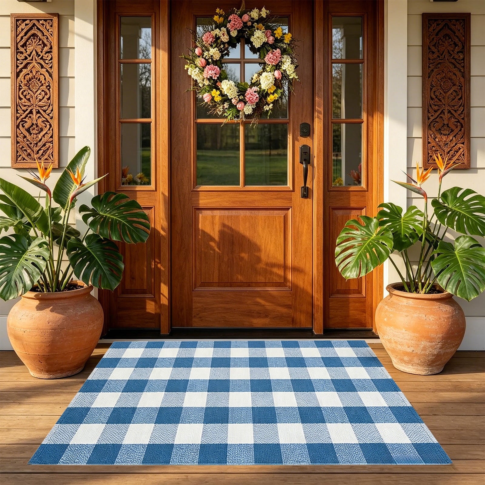 Dpityserensio Halloween Doormat Black Bat and Moon with Striped Border Non-Slip Washable Indoor Outdoor Rug, Vintage Fall Decor