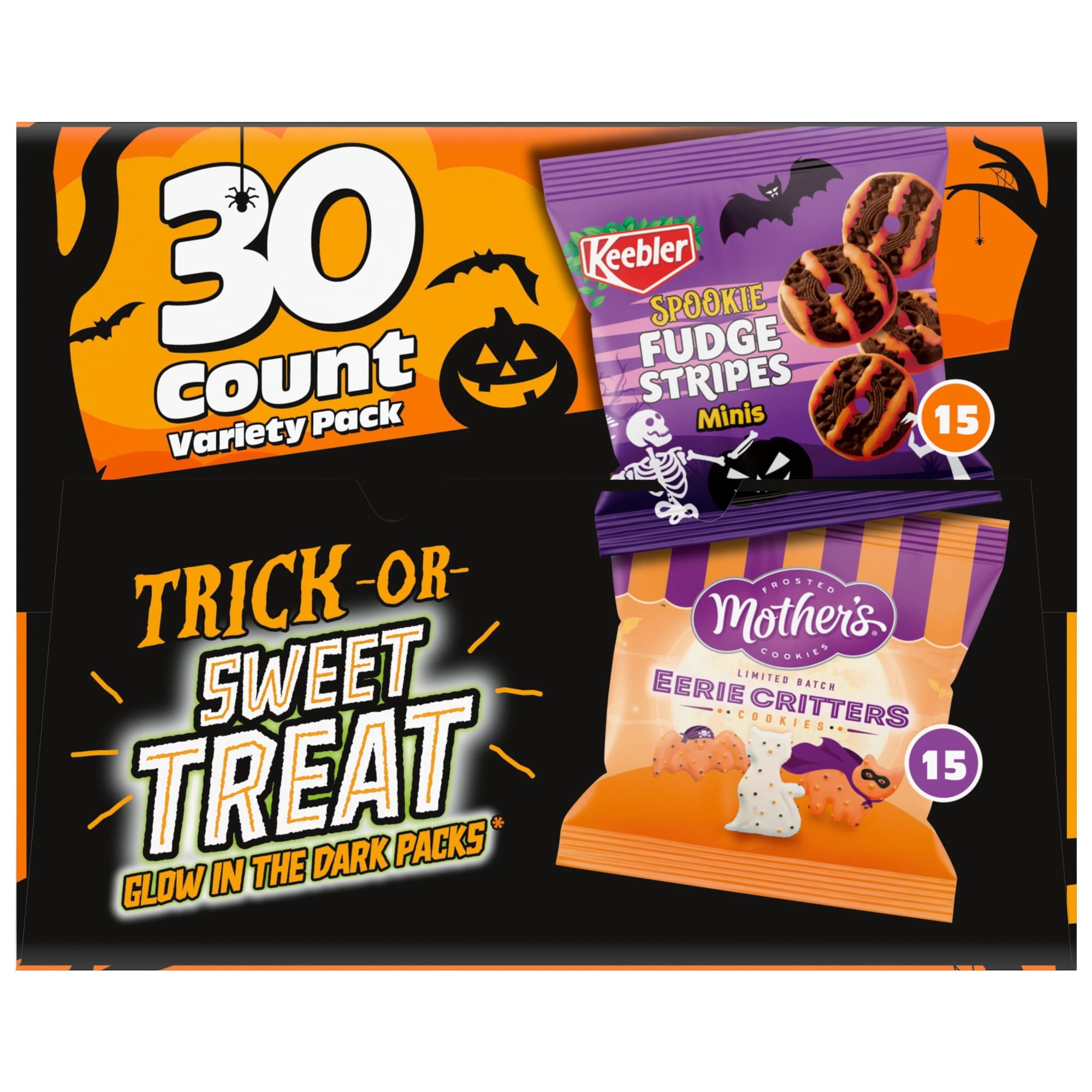 Keebler Trick Or Sweet Treat Variety Pack, Spookie Fudge Stripes Minis & Mother’s Eerie Critters, 30 Ct, 15 oz