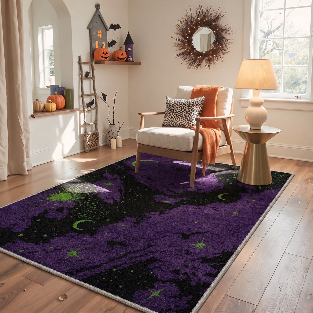 GENIMO 2'x7' Halloween Runner Rug, Washable Non Slip Soft Whimsical Skeleton Indoor Outdoor Hallway Runner for Porch Patio Kitchen Entryway, Charcoal Black