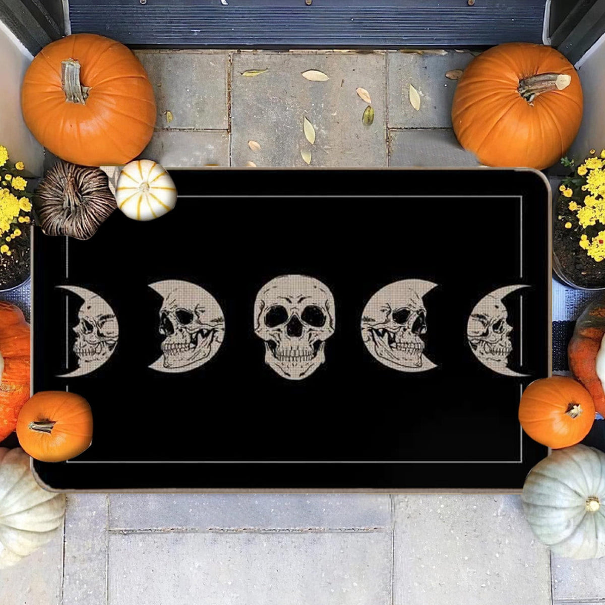 Orange Plaid Fall Outdoor Mat, Hand-Woven Porch Rug for Thanksgiving Halloween Door Decor