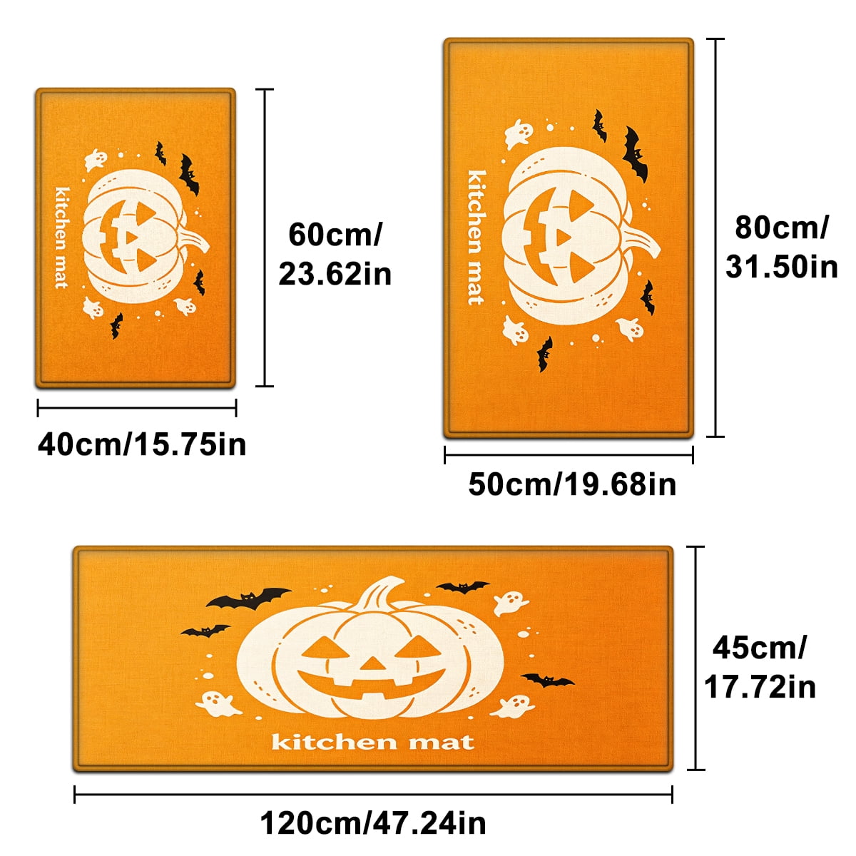 YIMEIS Halloween White Pumpkin Multi-purpose 3-Piece Flannel Mat and Kitchen Rugs,Soft Non-slip for Home Bedroom Bathroom