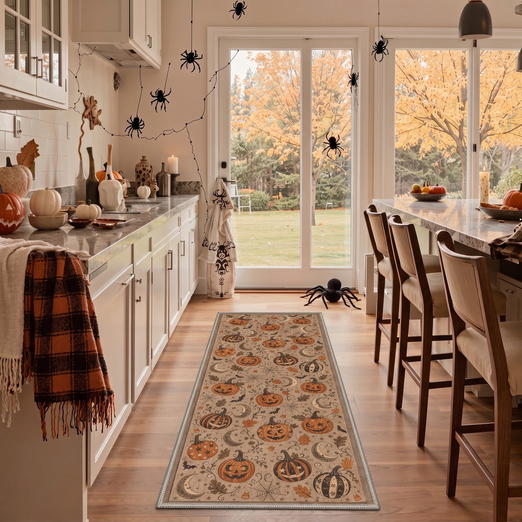 GENIMO 5'x7' Halloween Area Rug for Living Room, Washable Non Slip Soft Farmhouse Pumpkin Indoor Rug for Bedroom Dining Room Home Office, Vintage Sepia