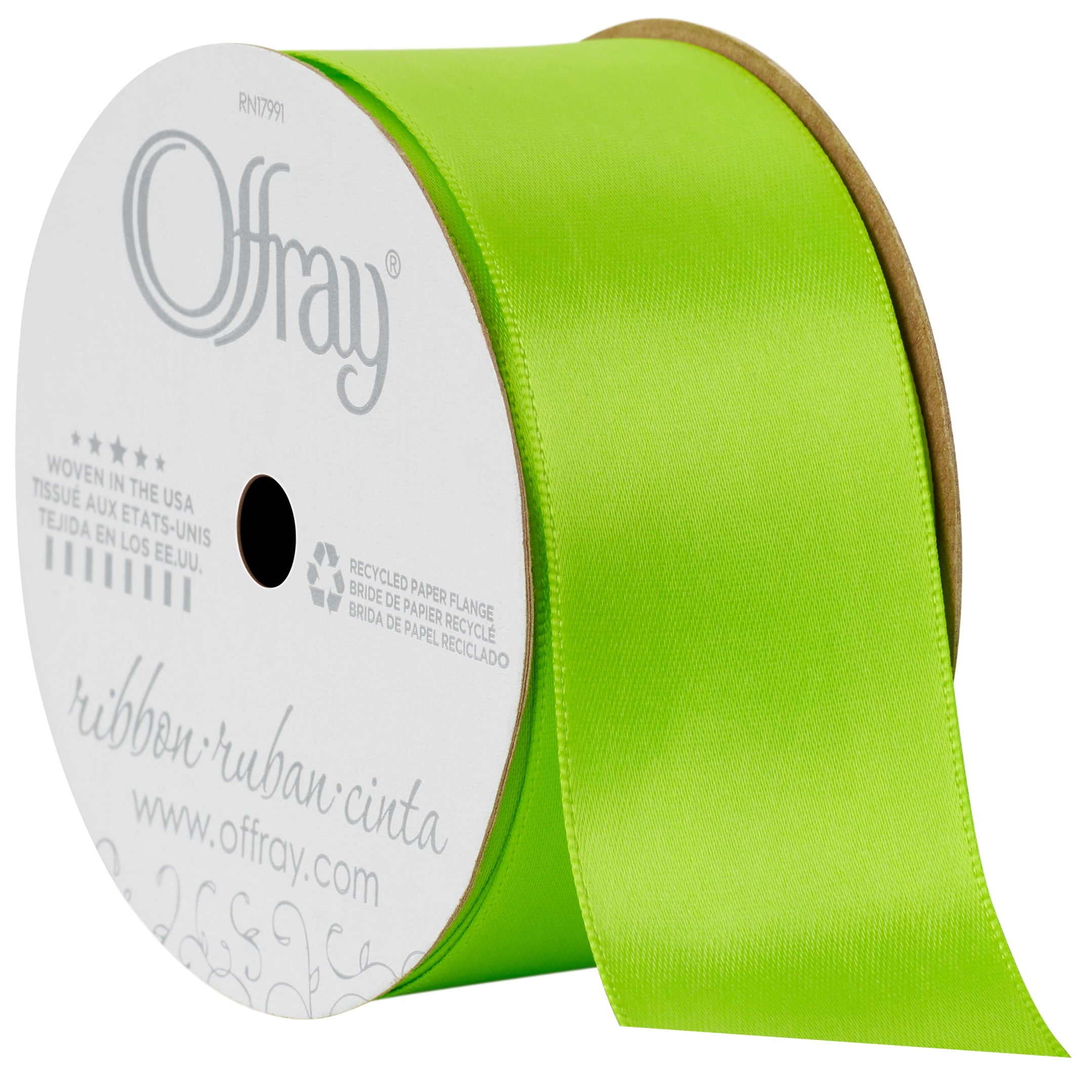 (2 pack) Offray Ribbon, Red 1 1/2 inch Double Face Satin Polyester Ribbon, 12 feet