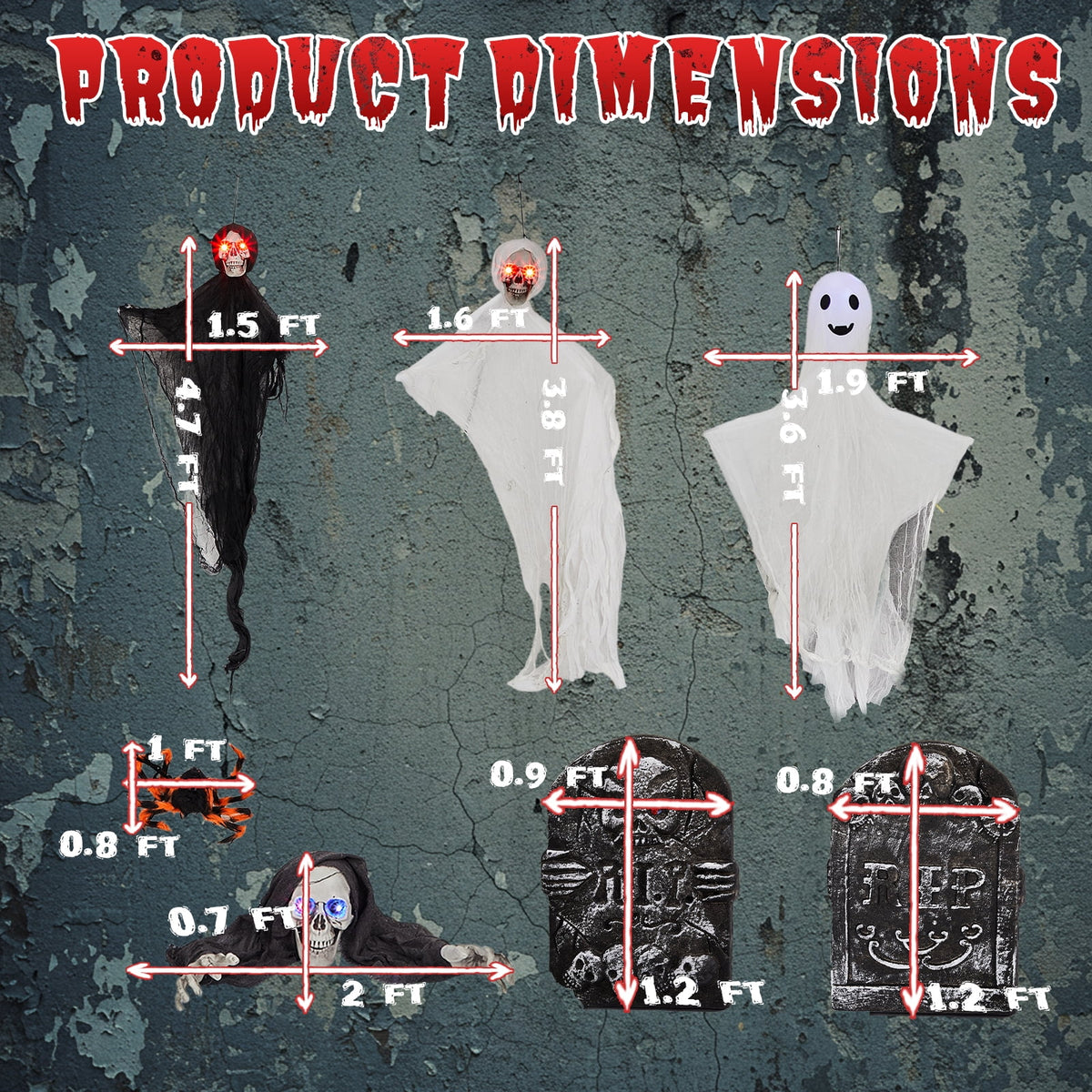 Ktaxon 4ft Halloween Outdoor Decoration Ghost Set Hanging Animated Decoration 8pcs Creepy Set w/ Pre-Recorded Screaming
