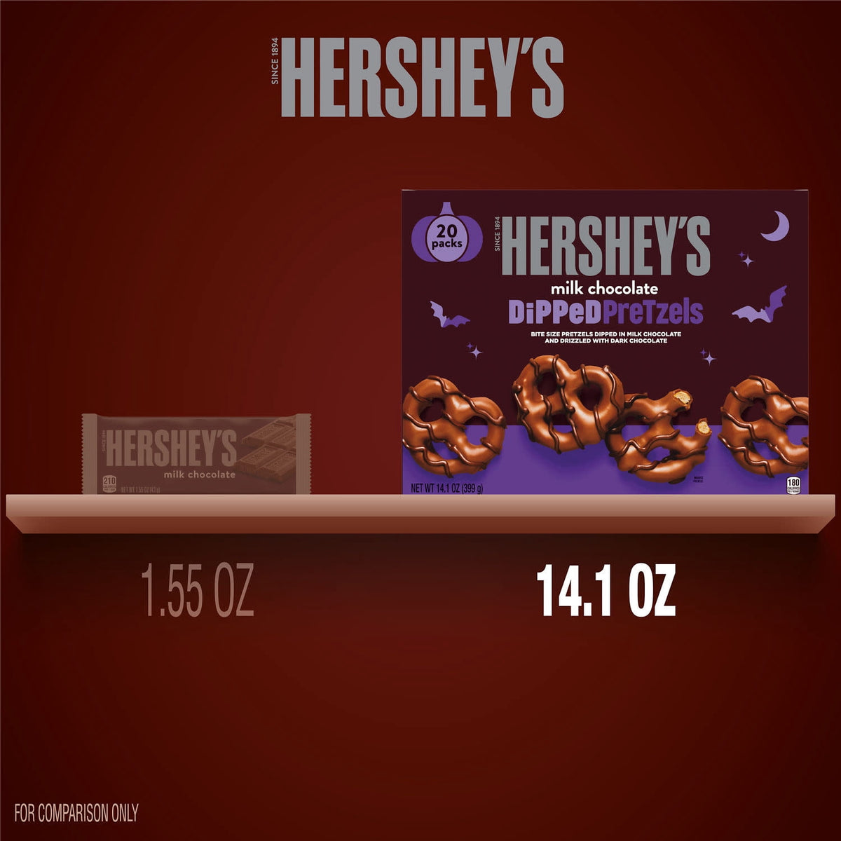 Hershey's Milk and Dark Chocolate Covered, Halloween Dipped Pretzels Box, 14.1 oz (20 Packs)