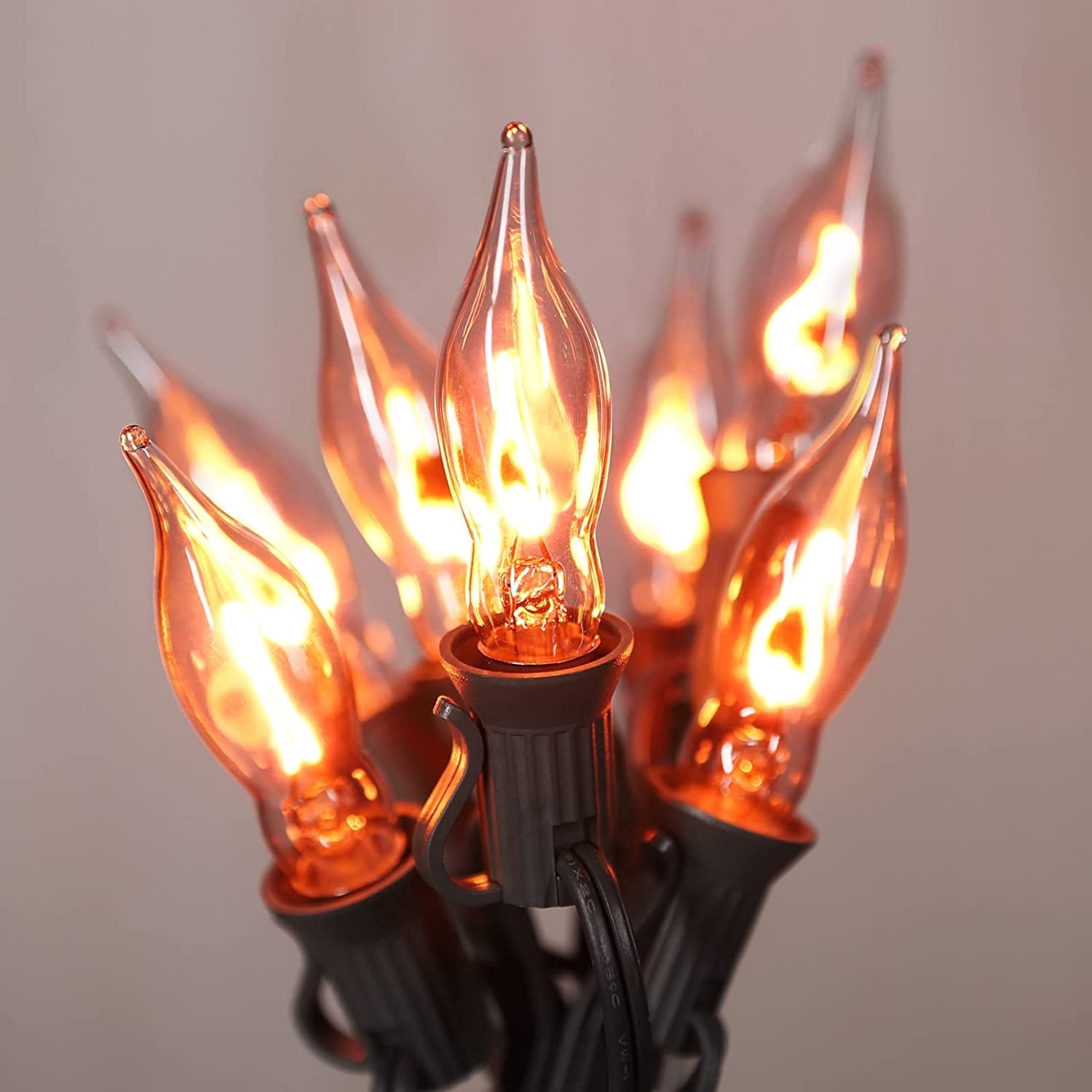 12.8Ft Christmas Lights Flickering Flame String Lights with 12 Pack Clear C7 Flame Light Bulbs（2 Spare）, Great for Indoor Outdoor Home Patio Party Christmas Decorations Lights, 1W, E12 Base