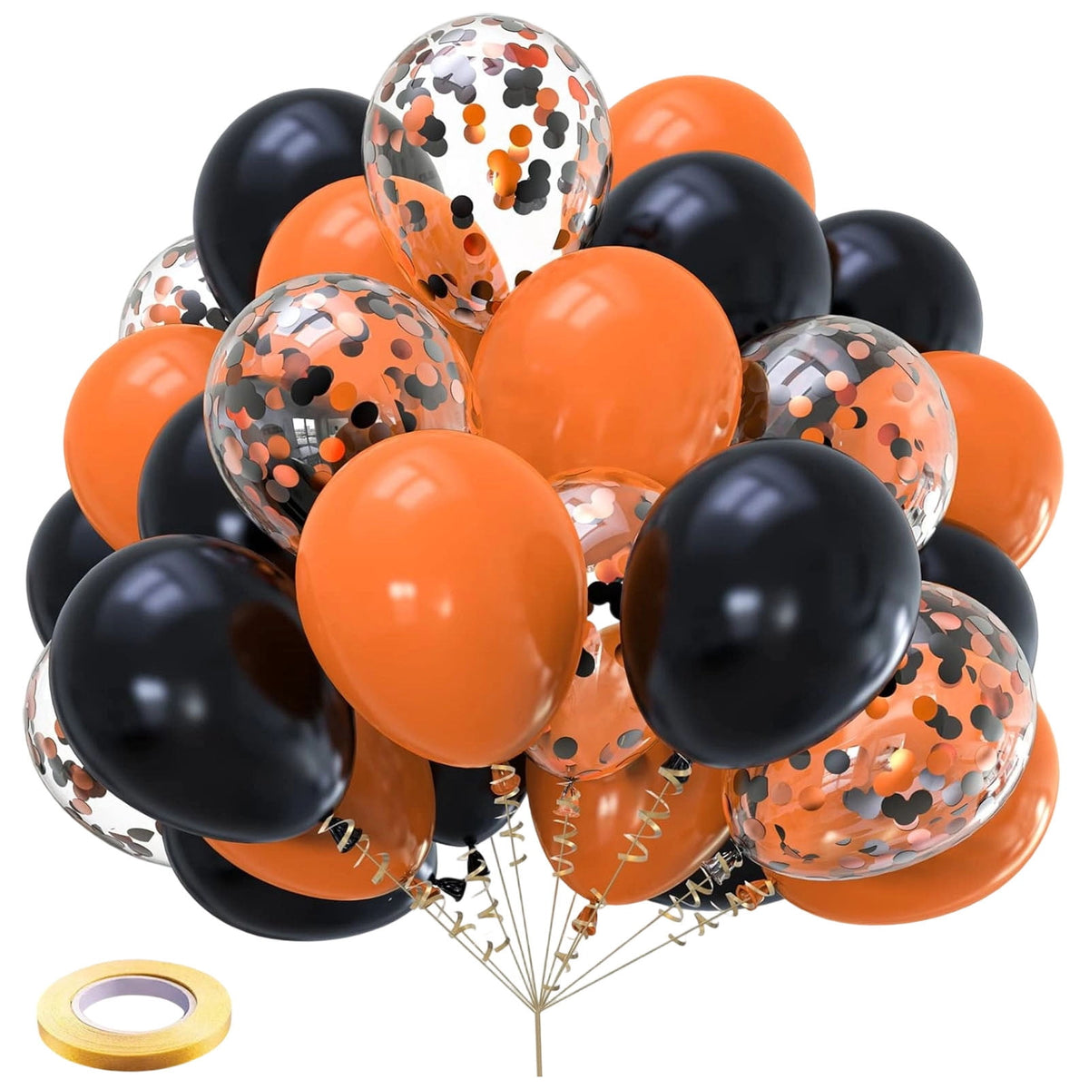 12 Inch Latex Balloons 30Pcs Halloween Party Decorations, Black Orange Confetti Balloons Set for Birthday Party Supplies, Helium Air Inflation
