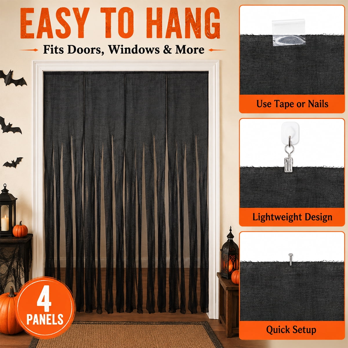 Halloween Doorway Curtain Haunted House Decoration Door Window Curtain with Bloody Prints Bloody Creepy Cloth for Halloween Party Supplies 65 x 39 Inch White 4 Pcs