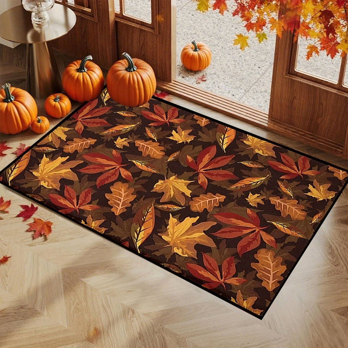 AYktou Fall Bathroom Rugs, Halloween Maple Leaves Pumpkin Kitchen Mats for Floor Warm-Colored Area Rug Thanksgiving Decor Carpets, Home Fall Holiday Party Harvests Grateful Blessed Doormat