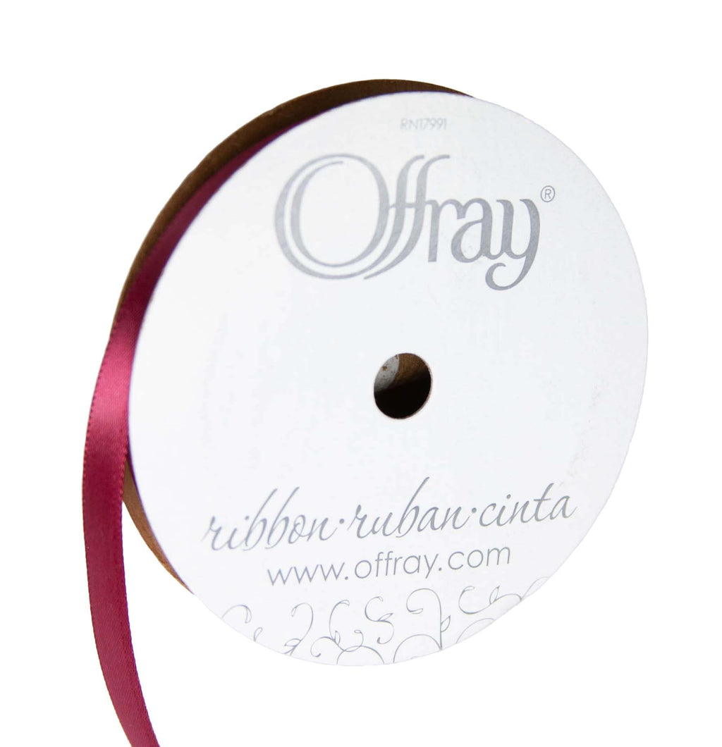 Offray Ribbon, Red Wine 3/8 inch Single Face Satin Polyester Ribbon, 18 feet