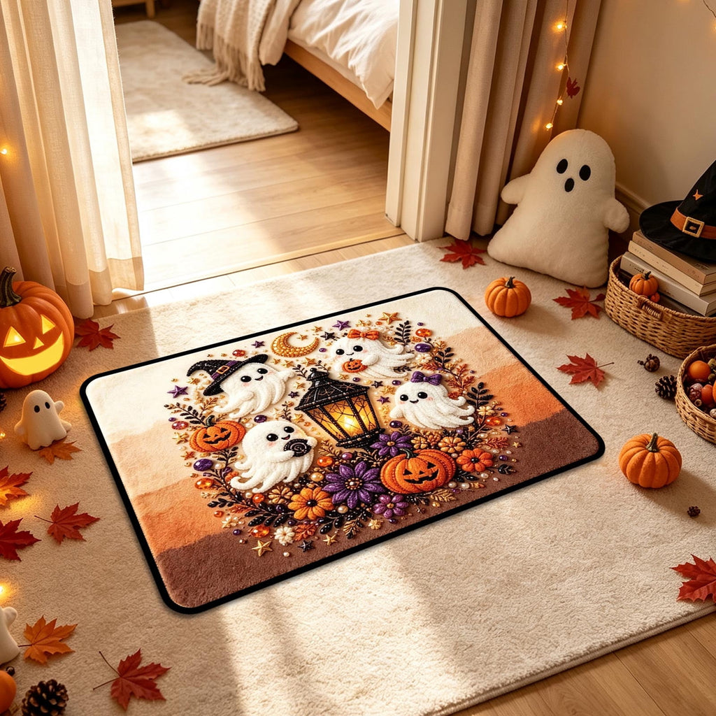 Halloween Doormat Ghost Bath Mat 23.6x15.7in Secure-Grip Absorbent Soft Faux Fur Rug for Bathroom Bedroom Living Room Decor by OVFUIZ