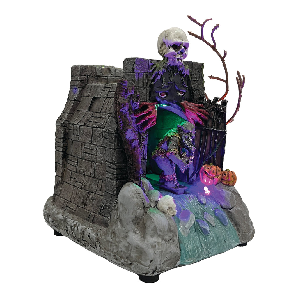 FG Square Animated Drainpipe Ghoul Halloween Figurine | Spooky Town Collection Accessories with Multi-Color LED, Motion and Sound for Halloween Decorations | 8.66 Inch