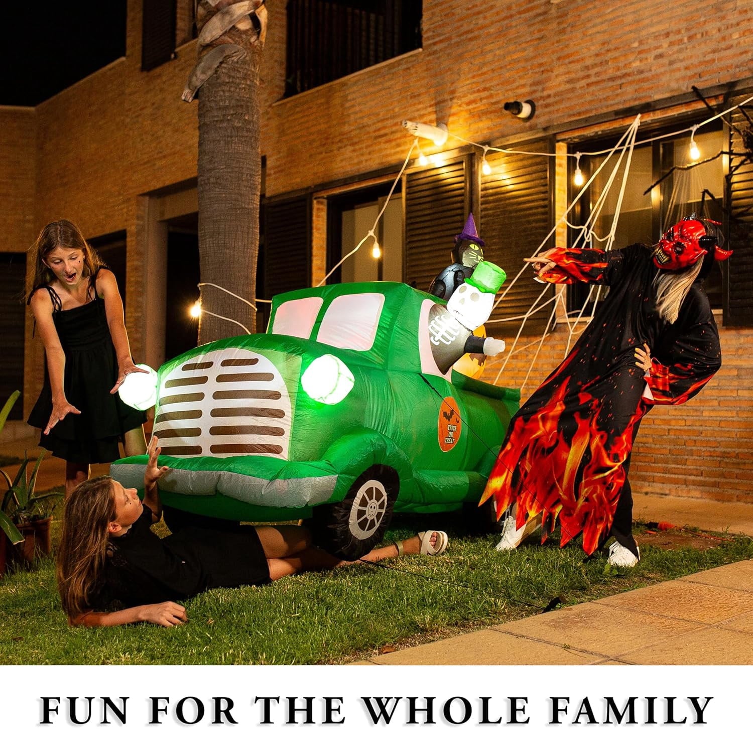 Zone Tech 7.5Ft Long Inflatable Ghost Car LED Lights Decor Halloween Outdoor Indoor Holiday Decorations : Giant Lawn Inflatable Garden Party Decoration and Halloween Blow up Green Car Yard Décor