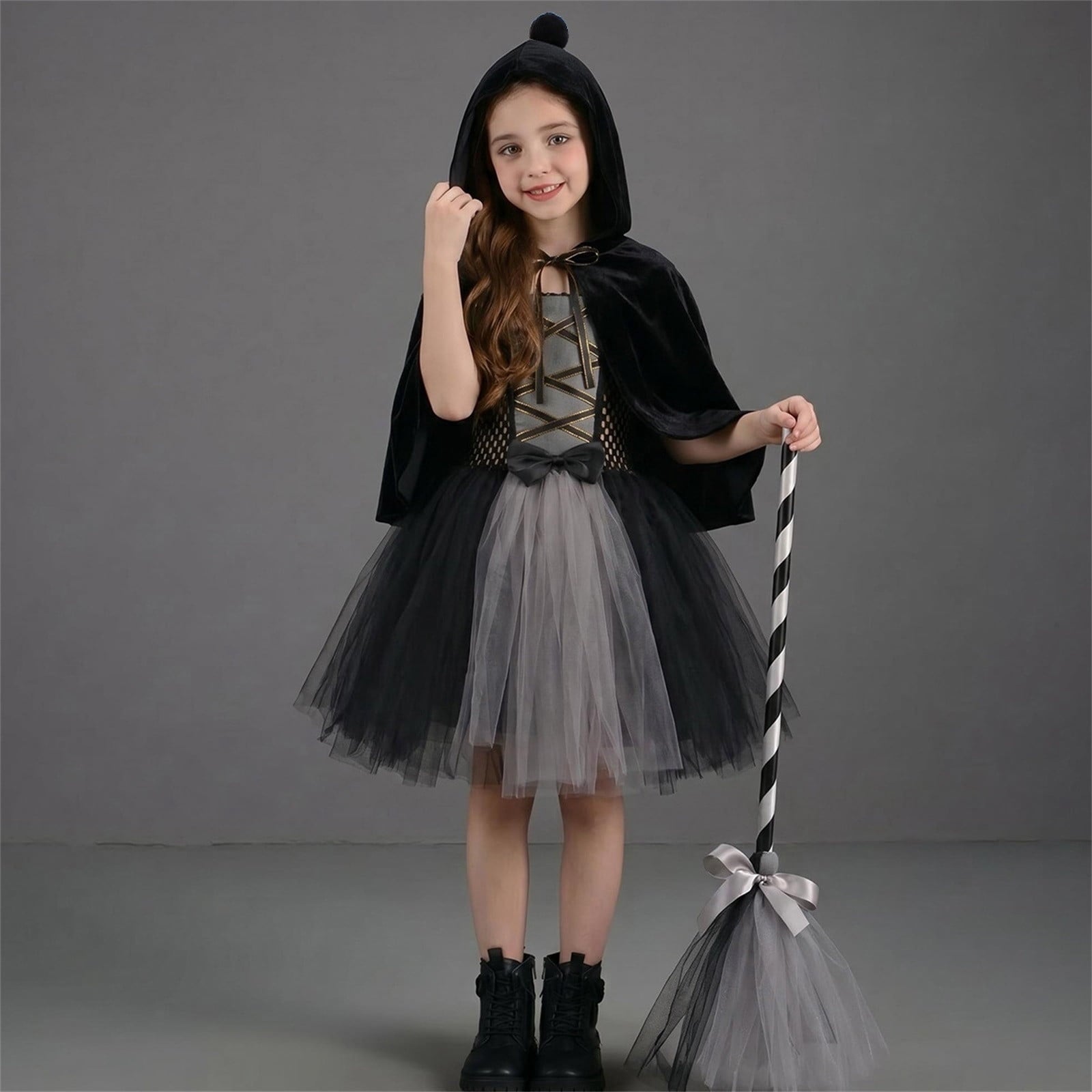 Girl Witch Tutu Dresses Cape Witch Outfit Set Halloween Dress up Party Girls Size 2-12 Years