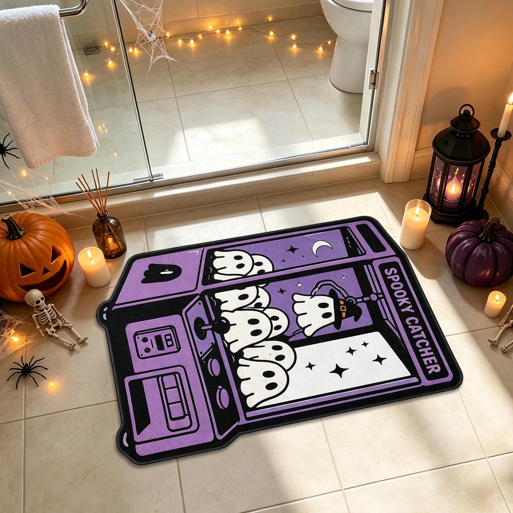 Halloween Doormat Ghost Bath Mat 23.6x15.7in Secure-Grip Absorbent Soft Faux Fur Rug for Bathroom Bedroom Living Room Decor by OVFUIZ