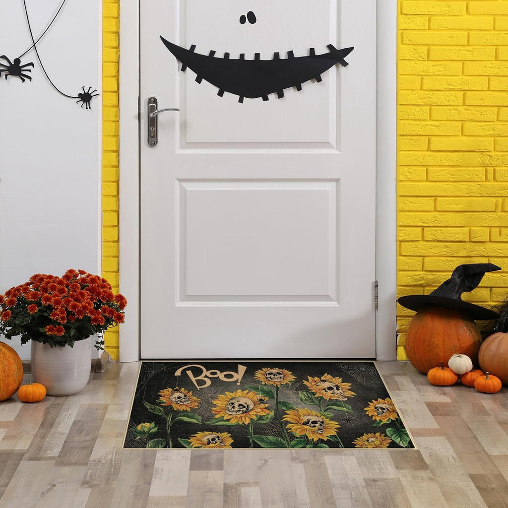 ASKETAM Halloween Doormat Indoor/Outdoor Non-Slip Carpet 19.5" x 31.3" (Sunflower Skull)