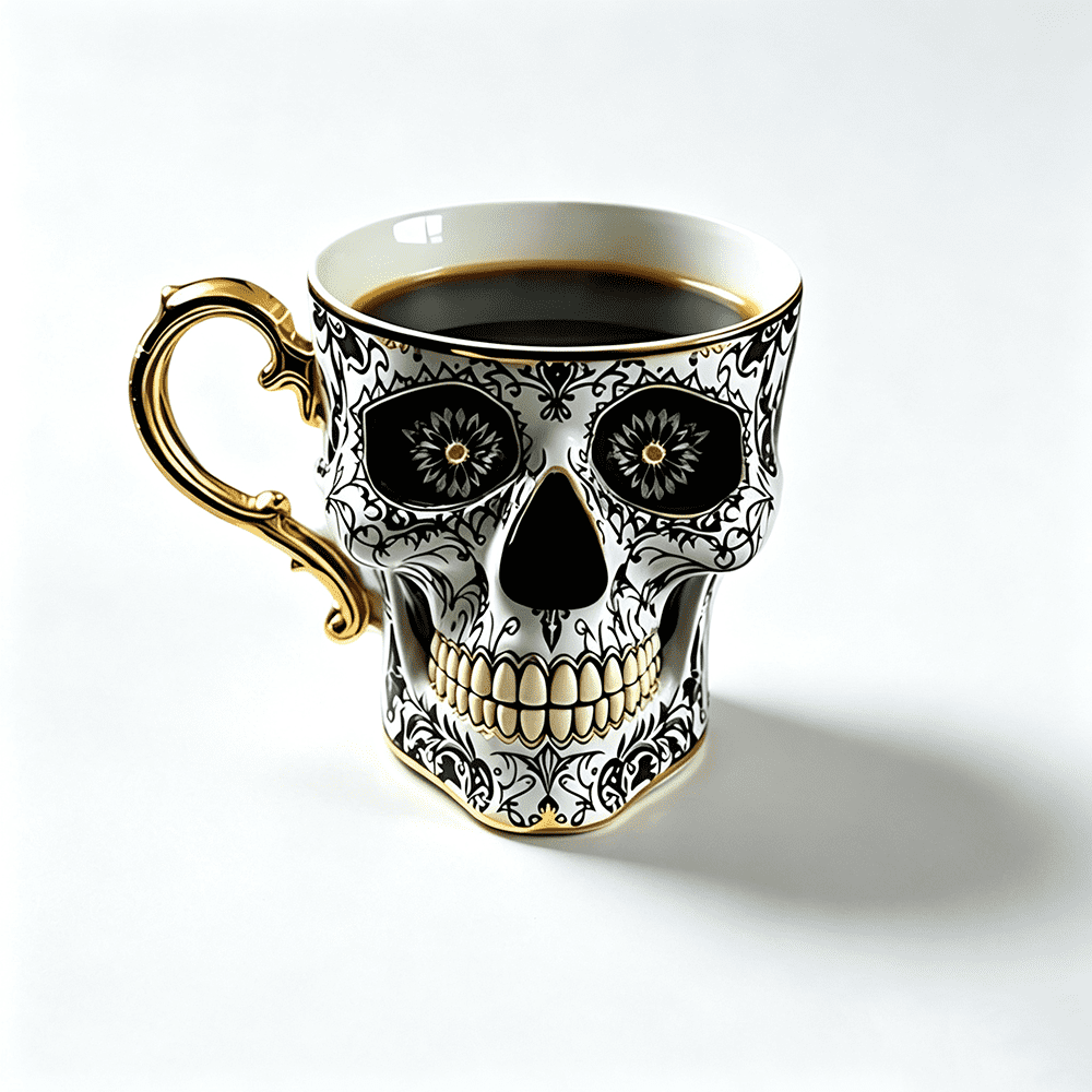 Skull Coffee Mug,Sparkly Skull Coffee Mug Gothic Tea Cups ,Skull Coffee Cup,Gothic Porcelain Tea Cup With Gold Trim, Skullcoffee Mug Halloween Gifts, Great For Coffee Lovers Unique Gift