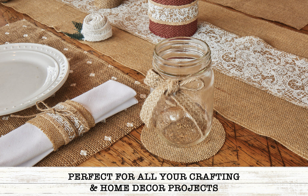 Love, Laugh, Craft Burlap Ribbon Set, 1.5"W x 3-Yds, Natural/White Stripe