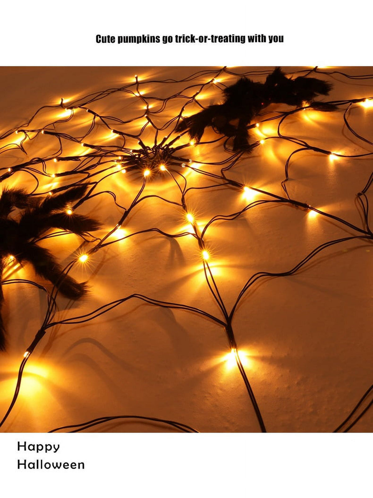 70Led 3.28FT Giant Spider Web Lights with Hairy Spider and Cobweb for Lighted Halloween Decorations Outdoor Halloween Window Decorations Wall Garden Patio Yard Decor