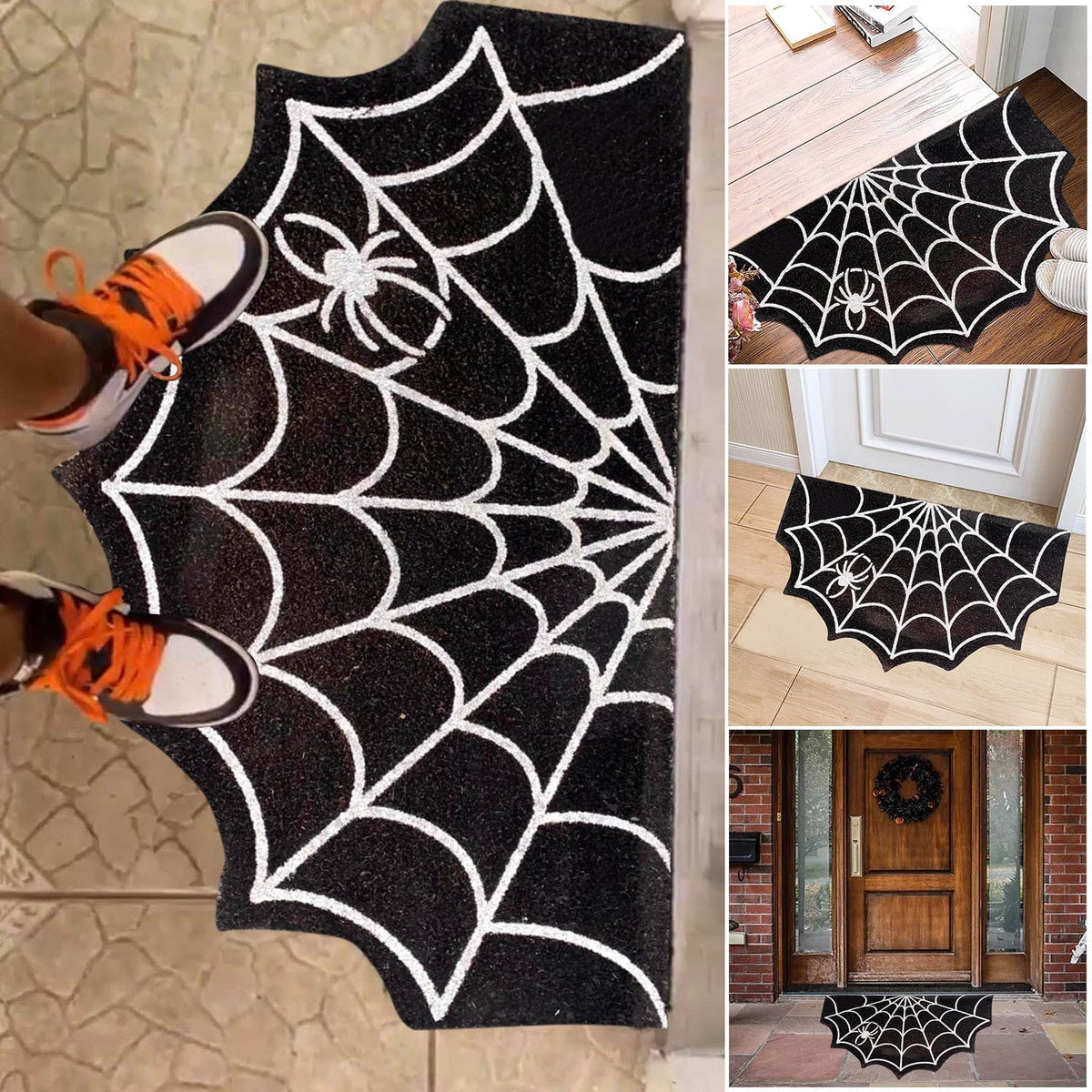 XinganshangM Spider-Web Welcome Doormat Outdoor-Entrance - Half-Circle-Door-Mat Non- Dark Artifical Coir Mats Halloween Decor